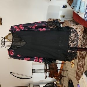 Butterfly vneck sheer top of dress XL Amazon